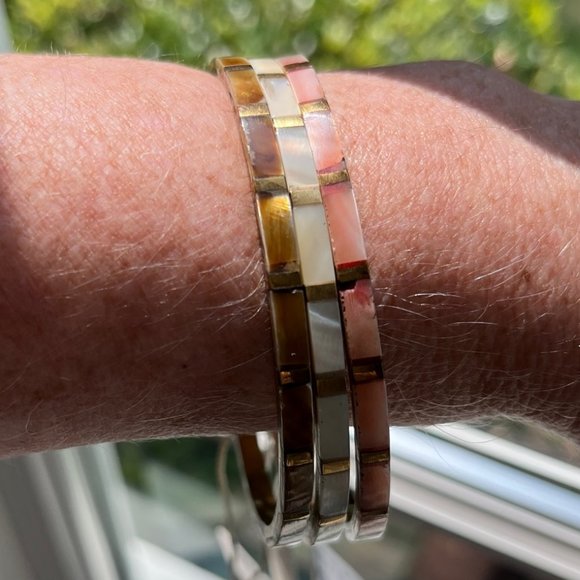 Set of 3 Brass Bangle and Mother of Pearl Bracelets - Picture 3 of 4